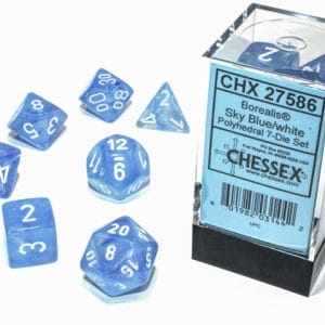 7-Piece RPG Dice Set: Sky Blue/White Luminary - Image 1