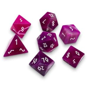 7-Piece RPG Gemstone Dice Set: Pink Striped Agate - Image 1