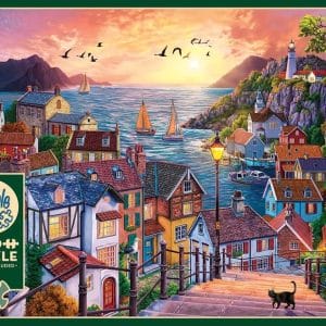 1000 pcs - Coastal Town at Sunset - Image 1