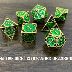 7-Piece RPG Premium Metal Dice Set: Clockwork - Grasshopper - Image 1