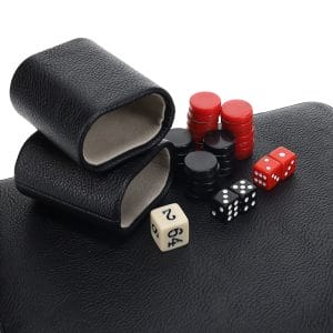 Backgammon Set 9" - Black Leatherette with Grey Stripe Case - Image 3