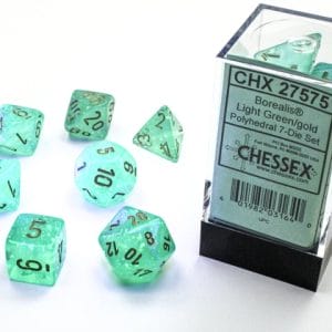 7-Piece RPG Dice Set: Borealis Luminary Light Green w/Gold - Image 3