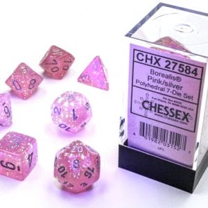 7-Piece RPG Dice Set - Pink w/ Silver Luminary - Image 4