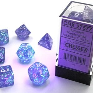 7-Piece RPG Dice Set: Borealis Luminary Purple w/White - Image 4