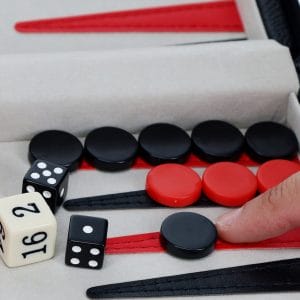 Backgammon Set 9" - Black Leatherette with Grey Stripe Case - Image 4